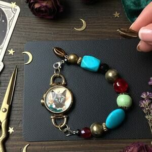 Whimsical Black Cat Bracelet | Handmade Upcycled Jewelry